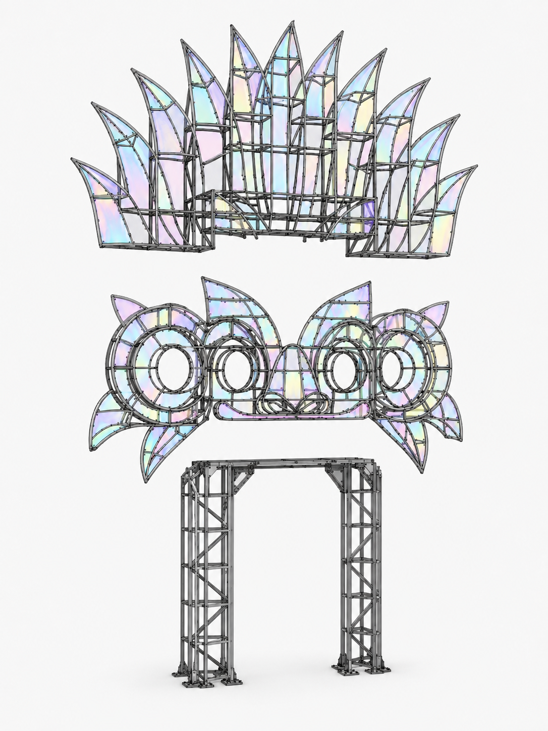 Exploded structure - crown, mask, and arch base